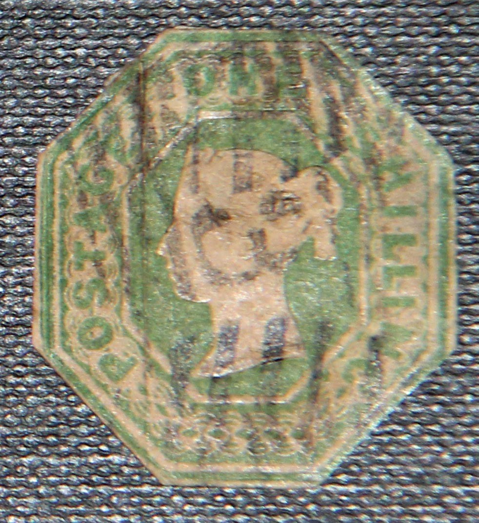 QV 1847 1s Green Embossed SG55 cut to shape