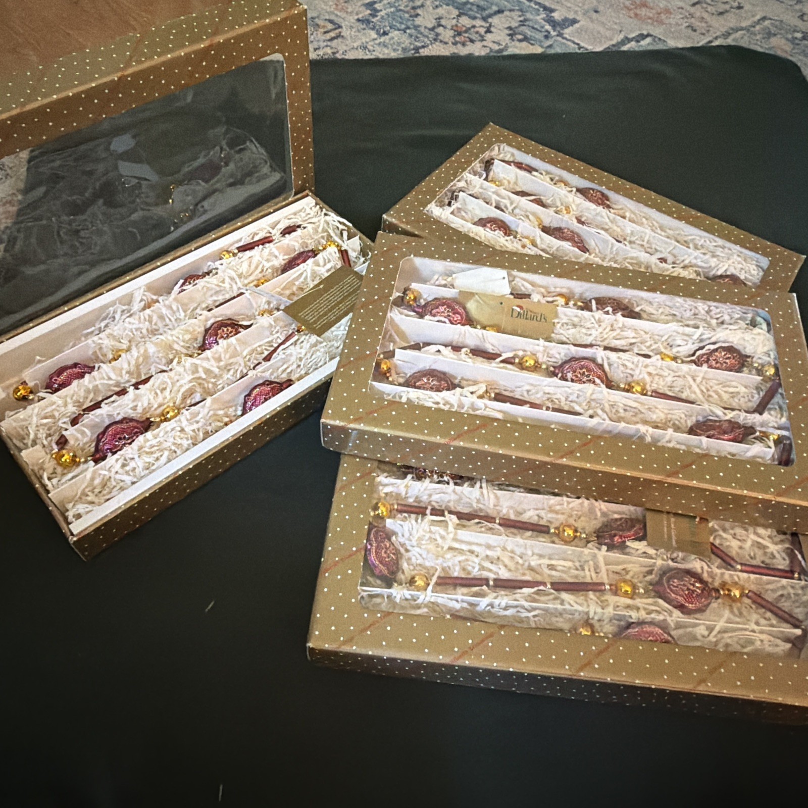 VTG Dillards Czech Glass Bead Garland Trim Lot Of 4 - Each 6 Ft New In Box