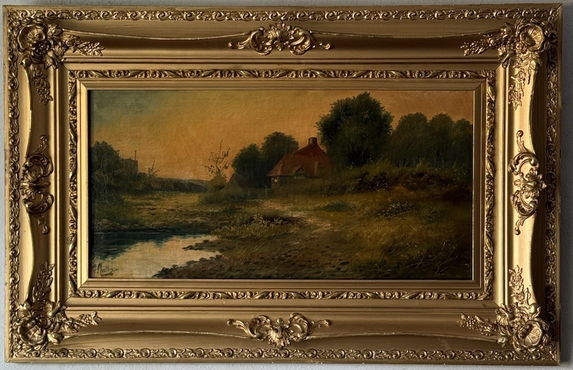 EXQUISITE ANTIQUE 19TH CENTURY EUROPEAN LANDSCAPE OIL PAINTING OLD TONALISM 1890