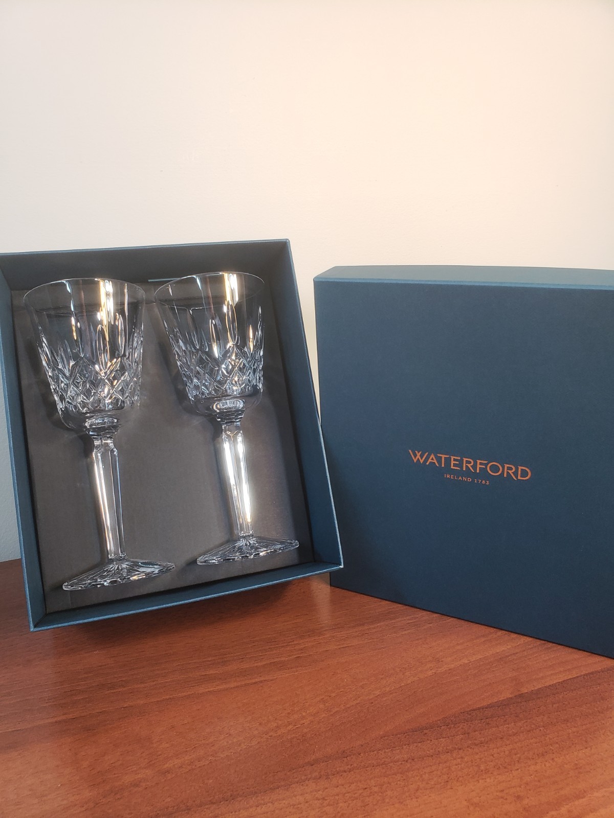 NEW Waterford Crystal Lismore Tall Wine Glasses 9.5” Goblets Set of 2 In Box NEW Waterford Crystal Lismore Tall Wine Glasses 9.5” Goblets Set of 2 In Box