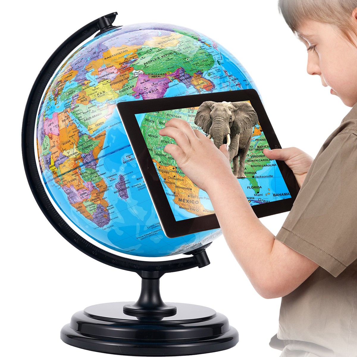 Large 3D World Globe Earth Ocean Rotating World Map Geography w/ Stand Desktop