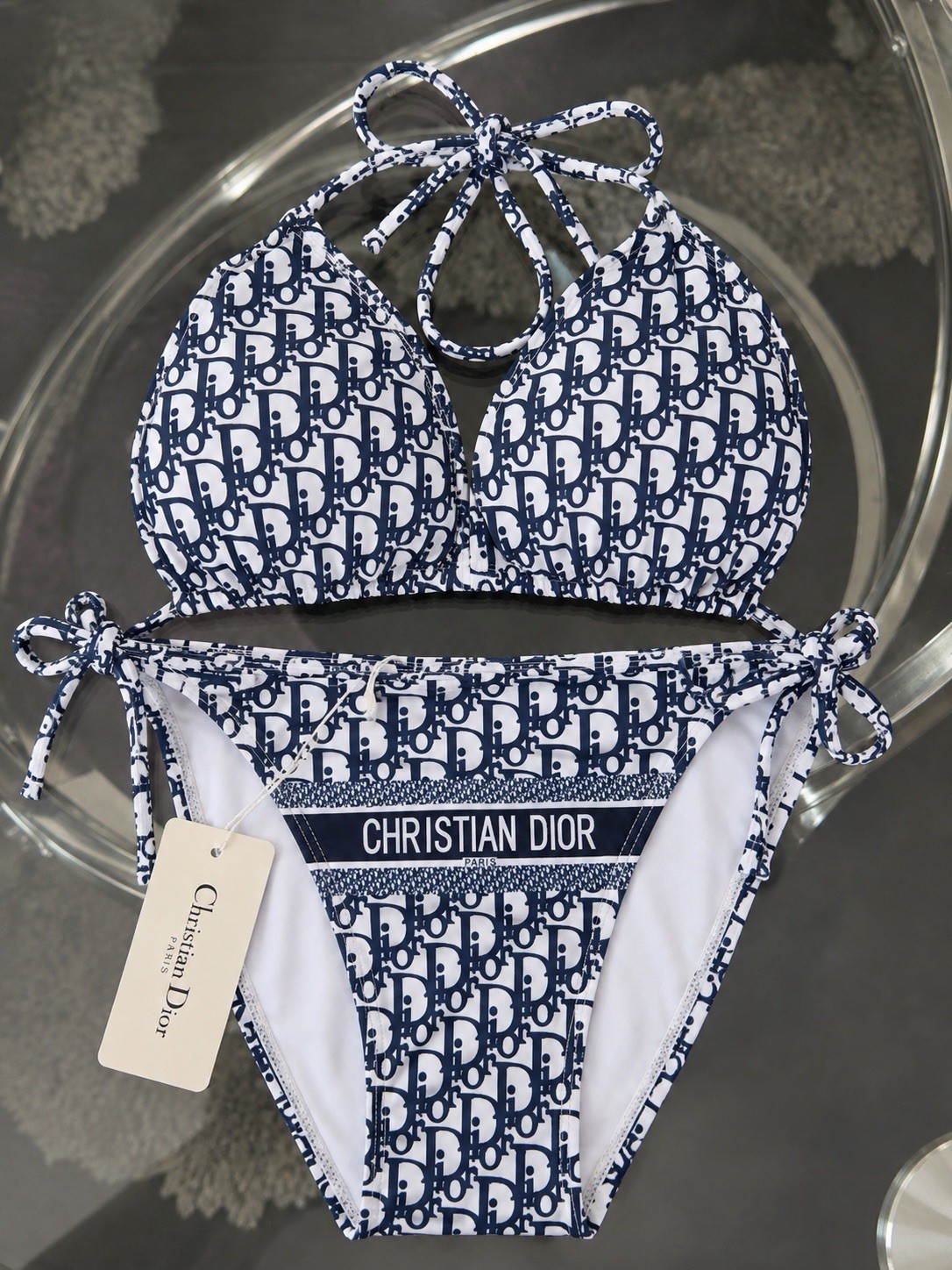 Women\'s Blue/White Logo Print Halter 2-Piece Bikini Top & Bottom Women\'s Blue/White Logo Print Halter 2-Piece Bikini Top & Bottom