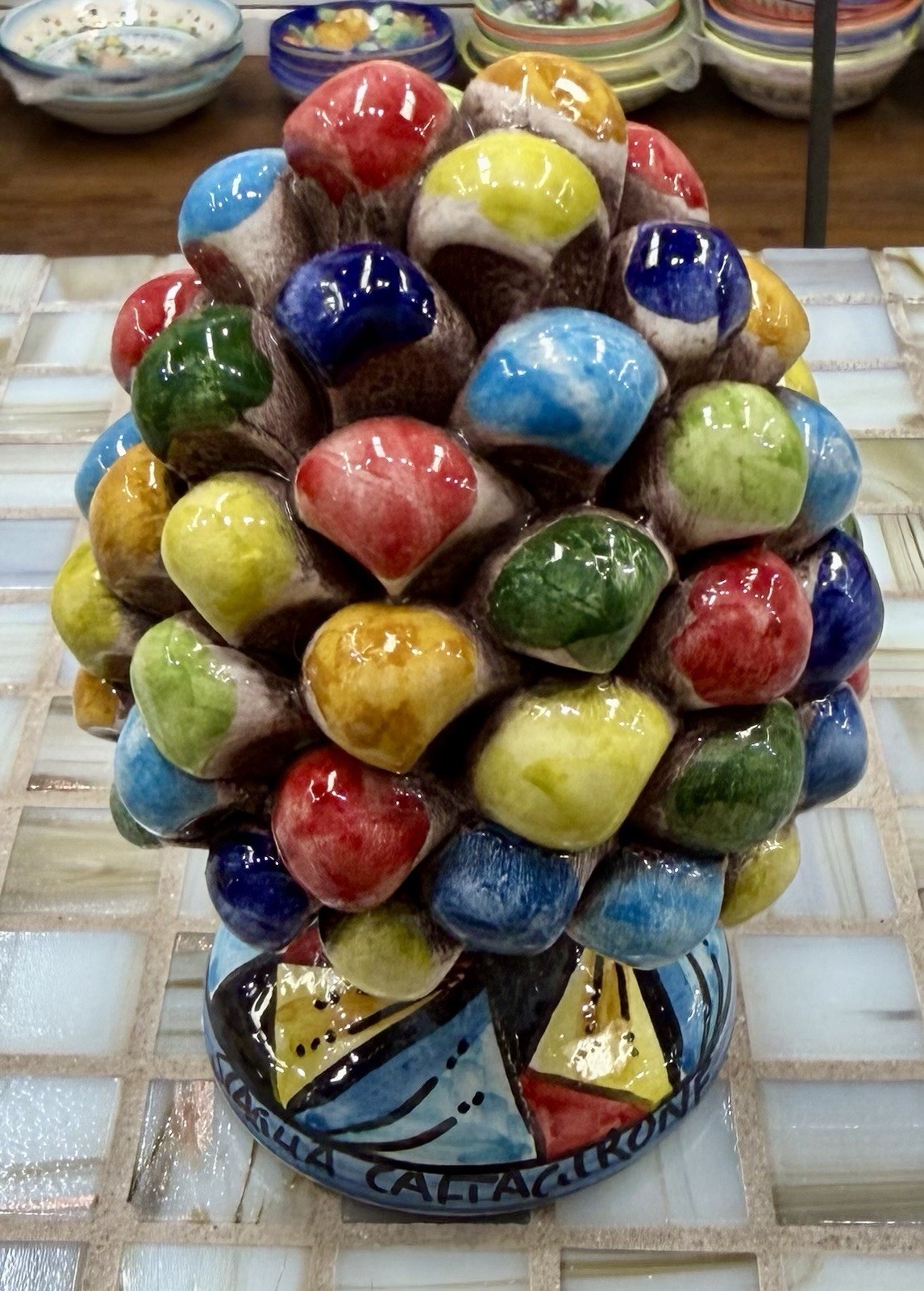 Caltagirone Sicily  4,1/2’’ Pine Cone Made And Painted by Hand in Italy