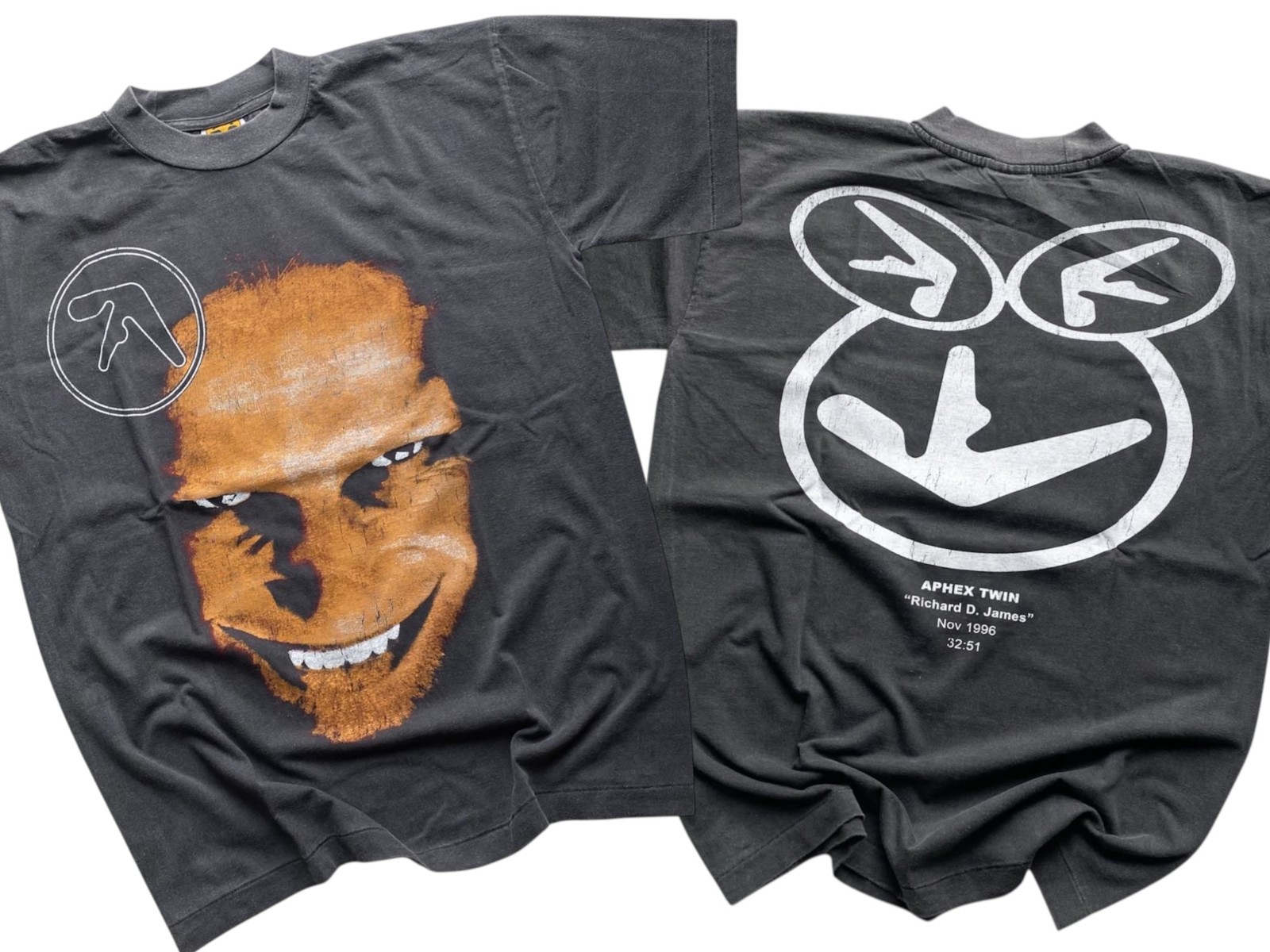 Vintage Aphex Twin T shirt Sz M 90s Style Black Faded Single Stitch REPRINT