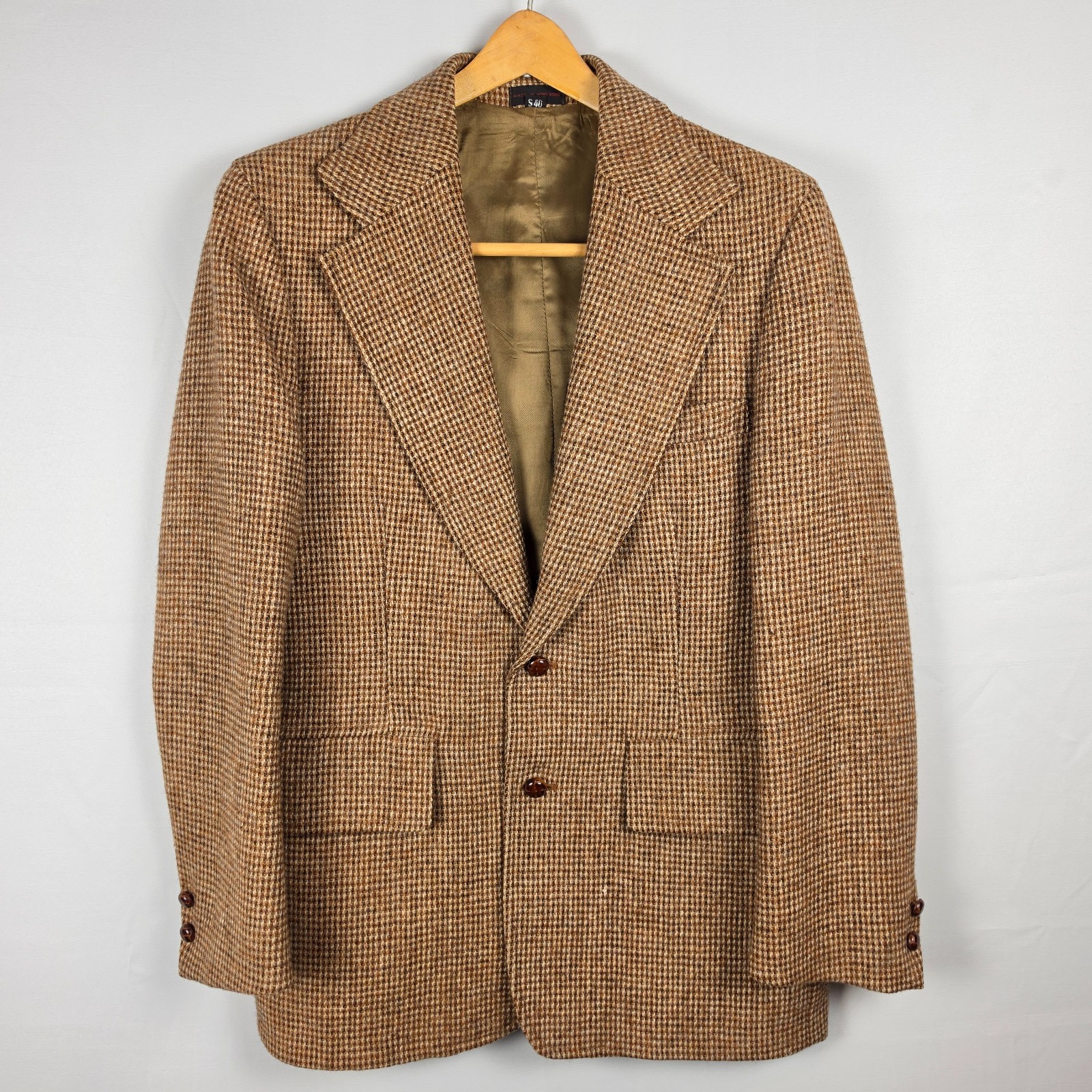 Vintage Harris Tweed Men\'s 40 Brown Houndstooth 100% Wool Blazer Sport Coat