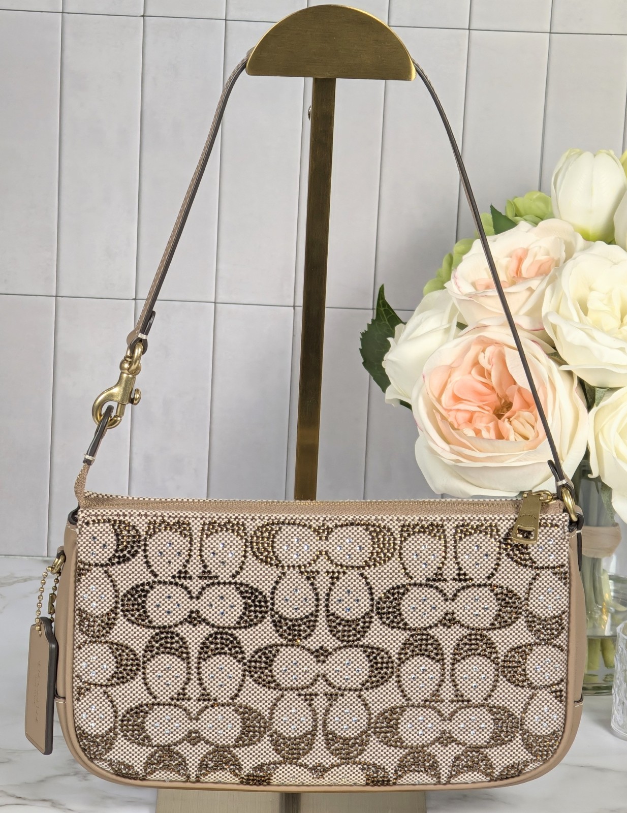 NWOT Coach Plaza 22 Shoulder Bag Crystal Signature Jacquard Mushroom CFG63