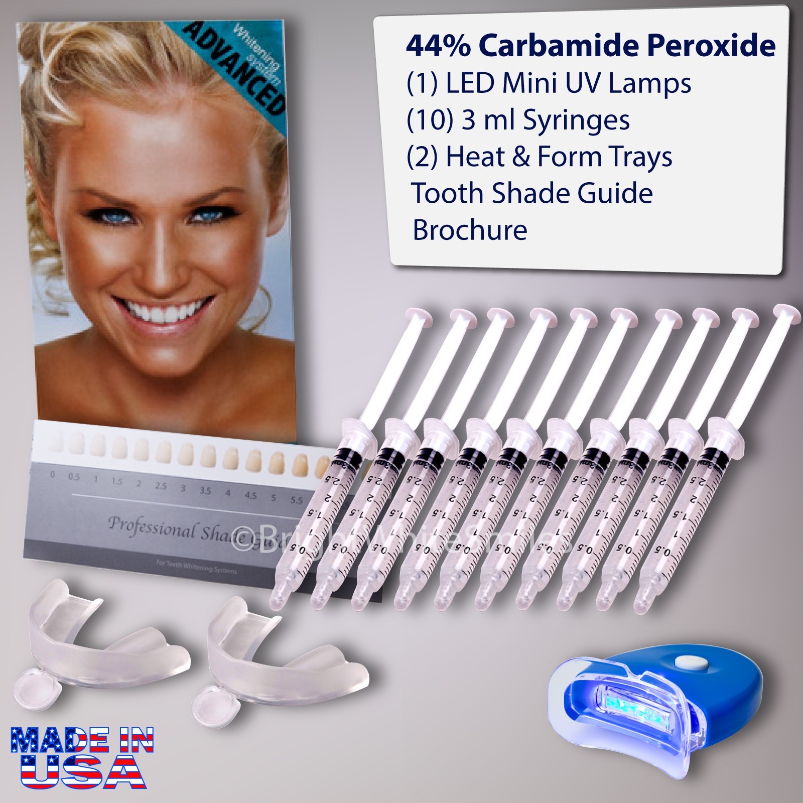 Bright White Smiles 44% Teeth Tooth Whitening Bleach Gel Kit Carbamide Peroxide