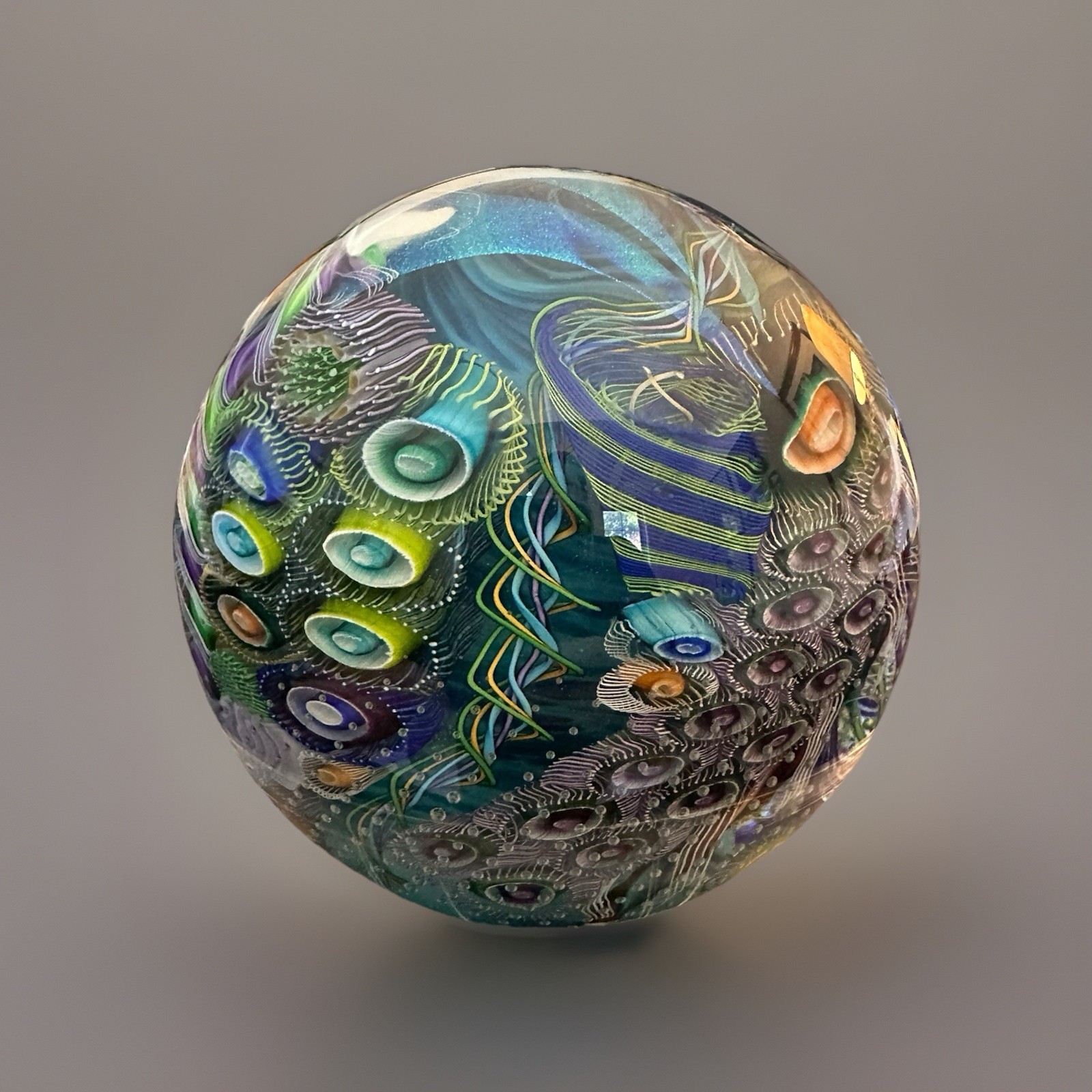 NEW Seascape Inspired Large 6” Signed Art Glass Paperweight Scott Garrelts USA