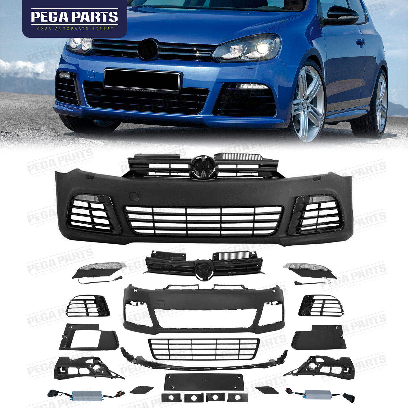 R20 Conversion Front Bumper W/ LED DRL For 2010-2014 VW Volkswagen MK6 GOLF GTI
