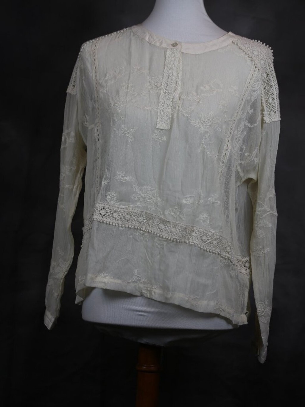 NWT Anthropologie Tiny Boho Lace-Trim Cream Peasant Blouse - S