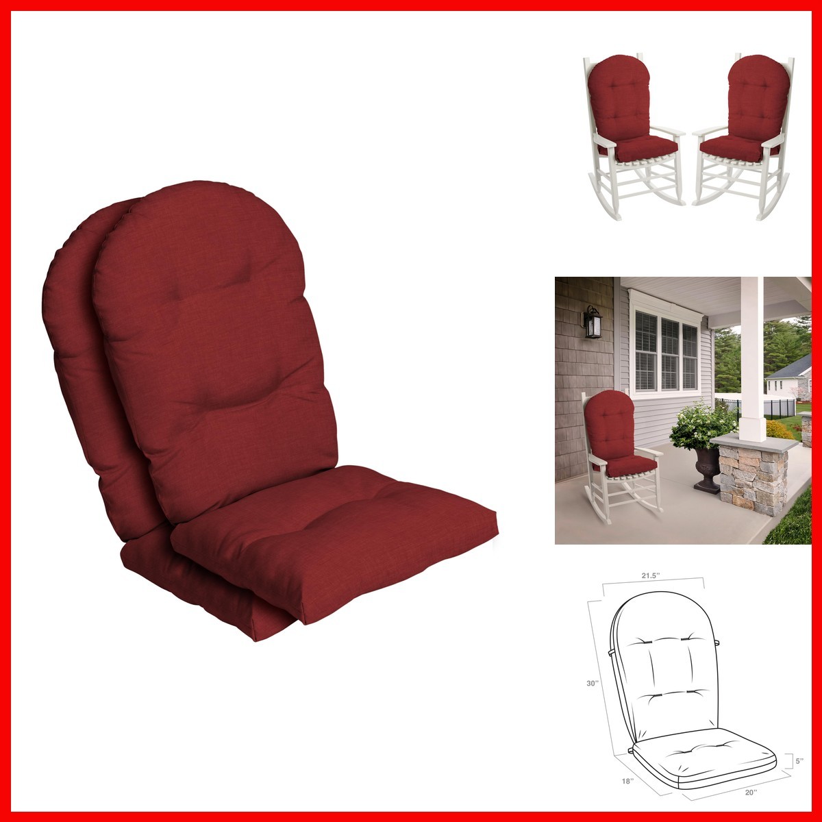 Arden Adirondack Cushion 2-Pack 21.5 x 19 Ruby Red Leala