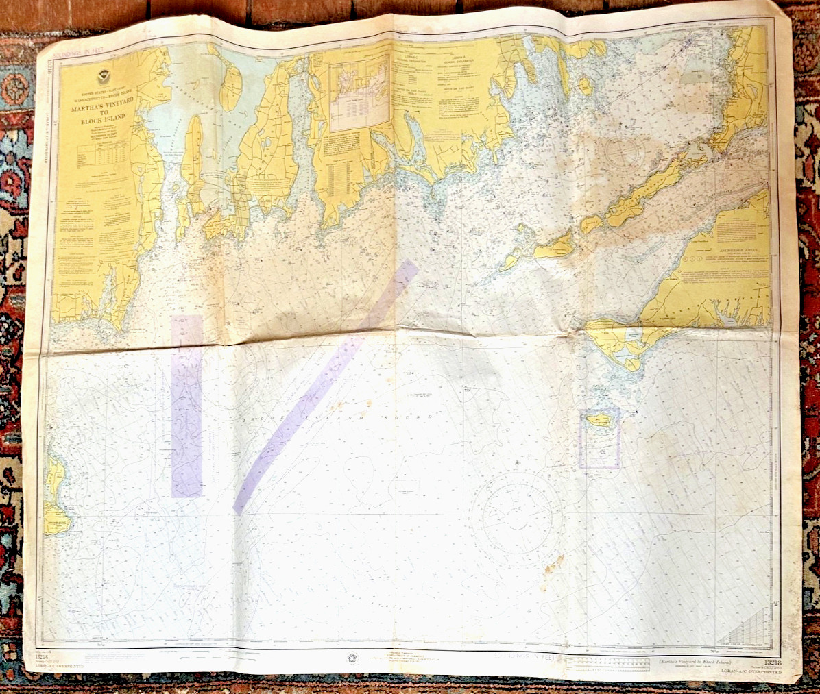 Vintage 1976 MARTHA\'S VINEYARD to BLOCK ISLAND 13218 Nautical Map - 35½\