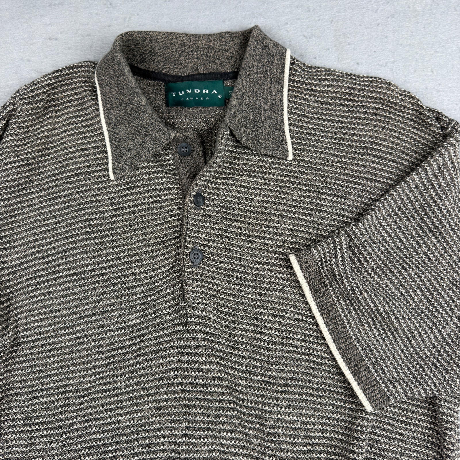 Vintage Tundra Canada Polo Shirt Mens XL Knitted Drop Shoulder Golf Baggy 90s