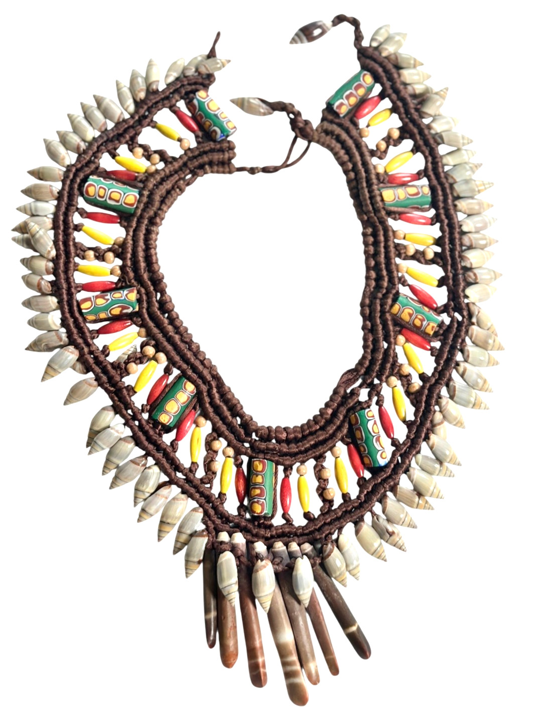 Vintage African Ghana Shell Bead Collar Necklace Krobo Glass Hand Knotted 23.5
