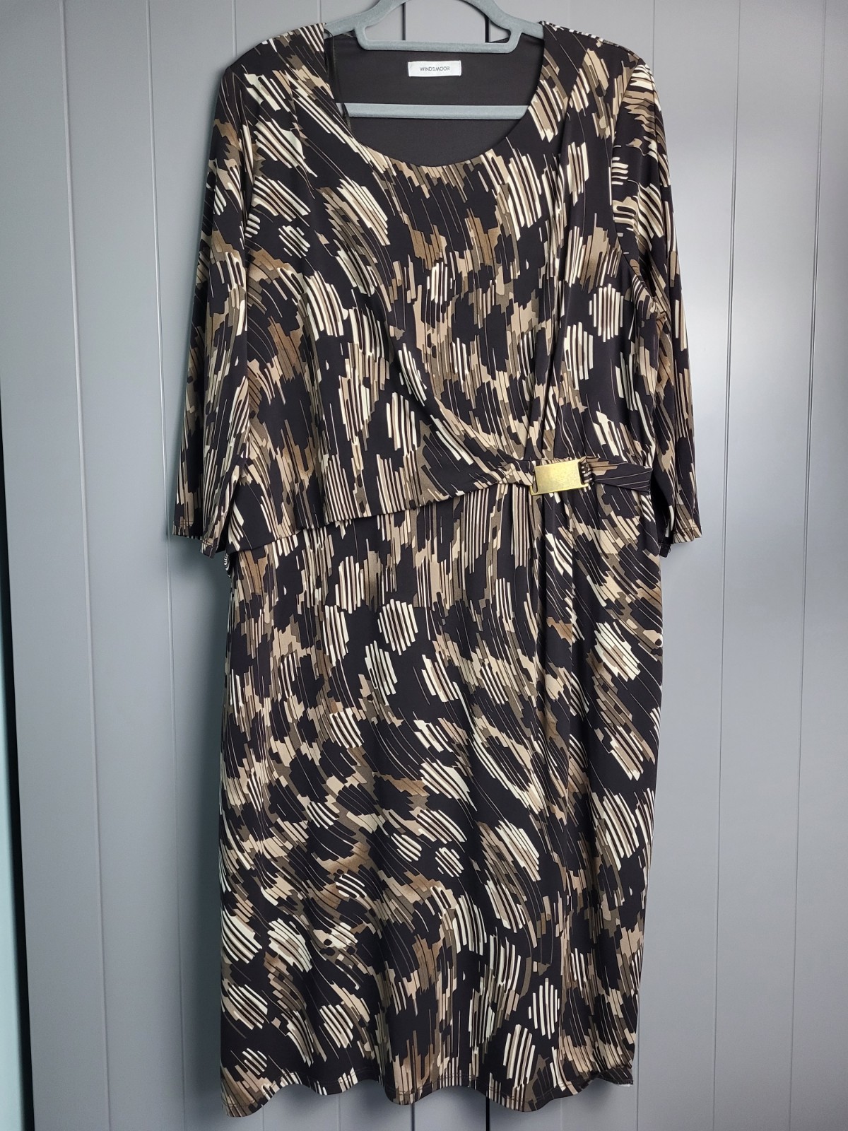 Windsmoor Abstract Geometric Pront Dress Size 16, Brown Beige