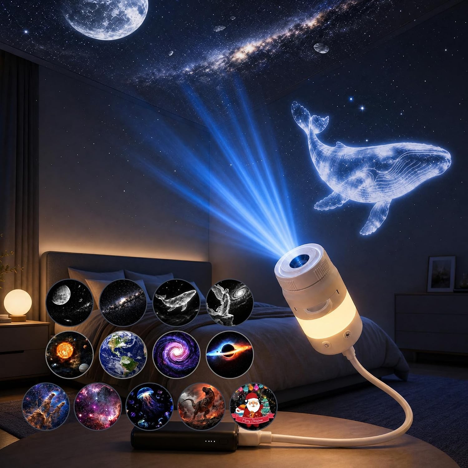 2in1 Galaxy Projector Night Light, USB 5d HD Holographic Projector 360 Rotating 2in1 Galaxy Projector Night Light, USB 5d HD Holographic Projector 360 Rotating