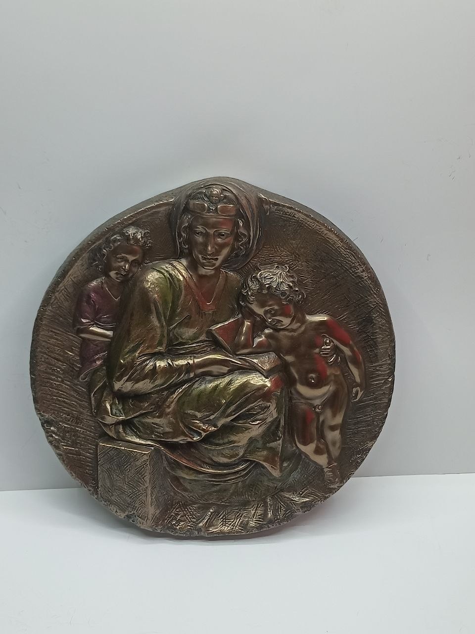 Vintage Veronese Madonna and Child Wall Plaque Bronze Finished Relief Medallion