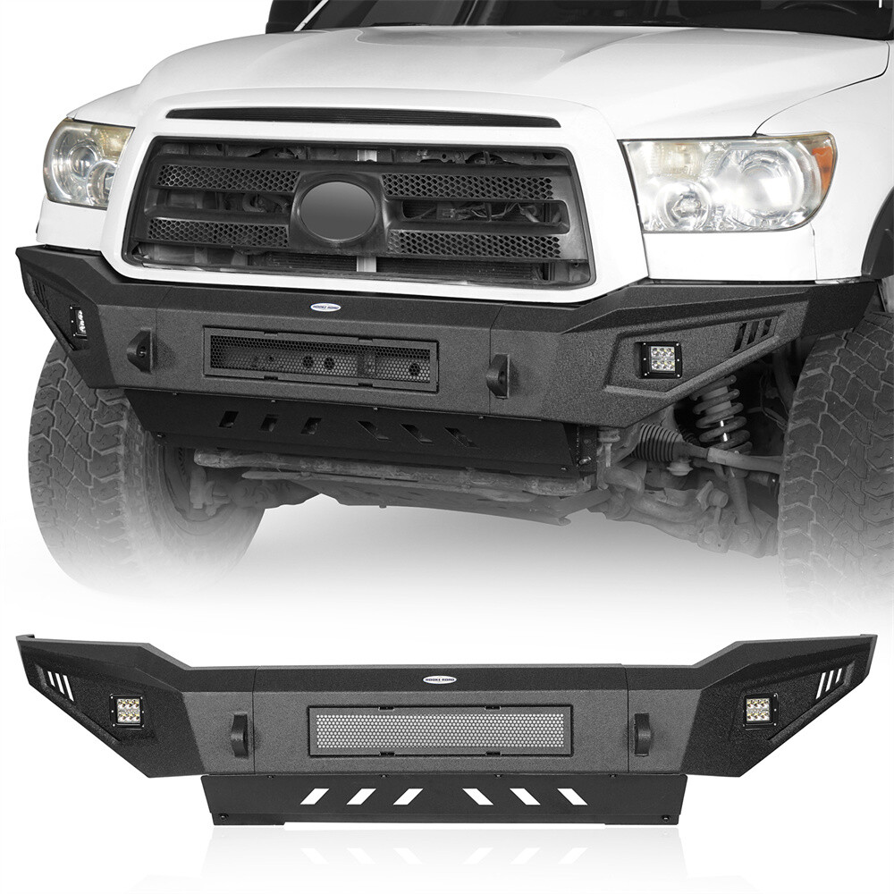 Fit 07-13 Toyota Tundra Full Width Front Bumper w/ Skid Plate & LED Light Steel