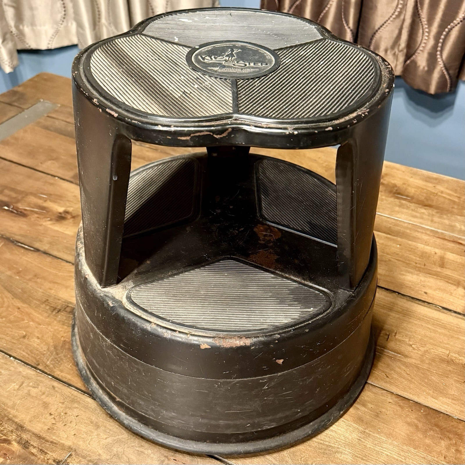 VTG 60s Cramer Kik-Step Black Library Kitchen Steel Rolling Stool 16x14\