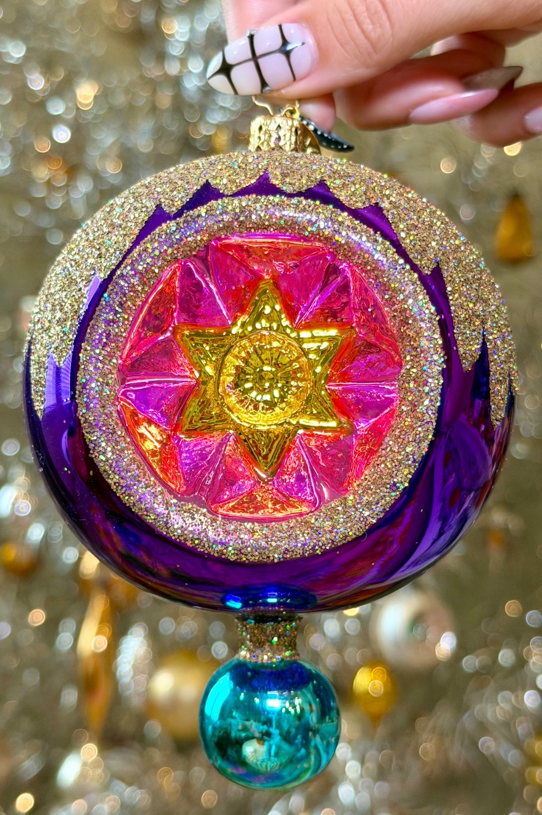 Rare Christopher Radko Brilliantine Purple Jumbo Triple Reflector Glass Ornament