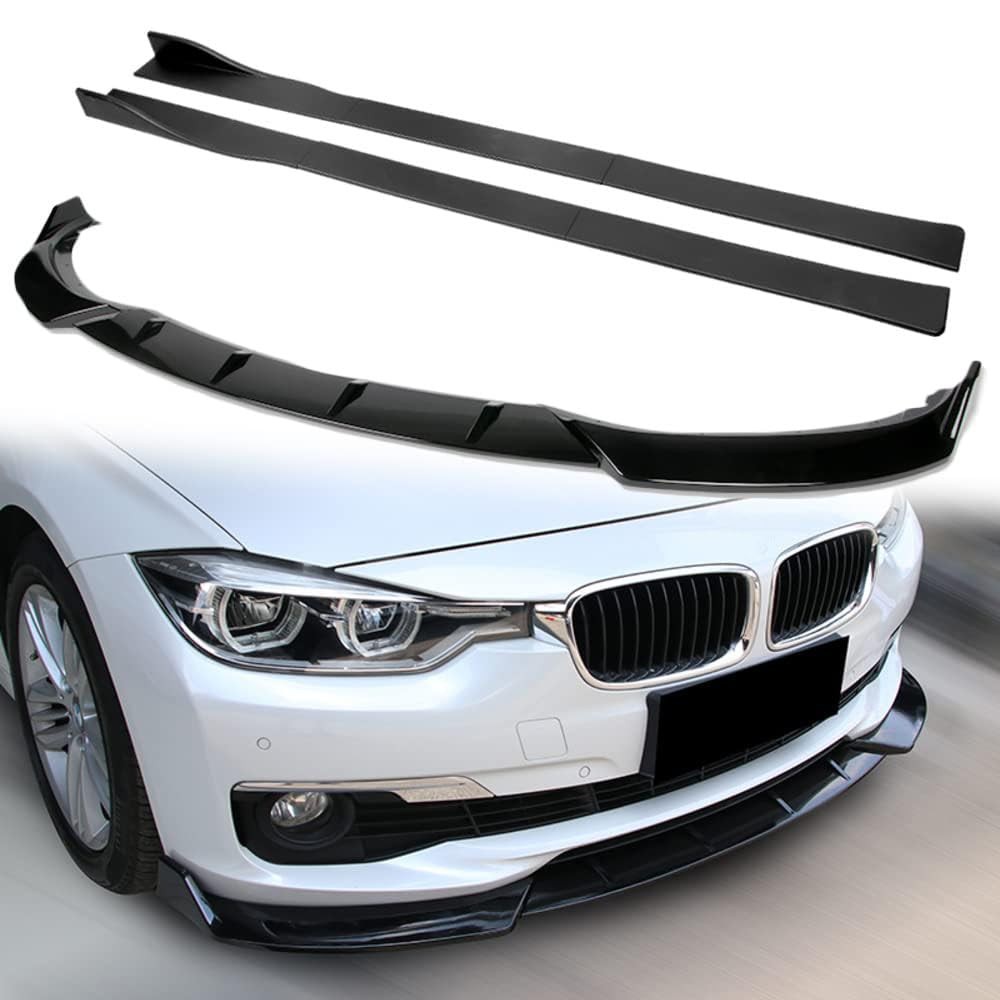 9pc Front Bumper Lip Side Skirt Diffuser for BMW 3 Series F30 2016-2019 Black