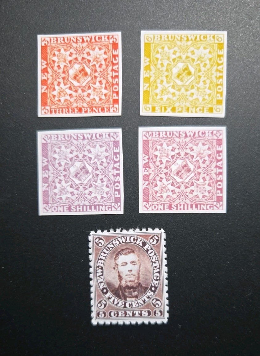 New Brunswick Stamp #1-5 1851 Replica Stamp Album Place Holders Set Canada New Brunswick Stamp #1-5 1851 Replica Stamp Album Place Holders Set Canada