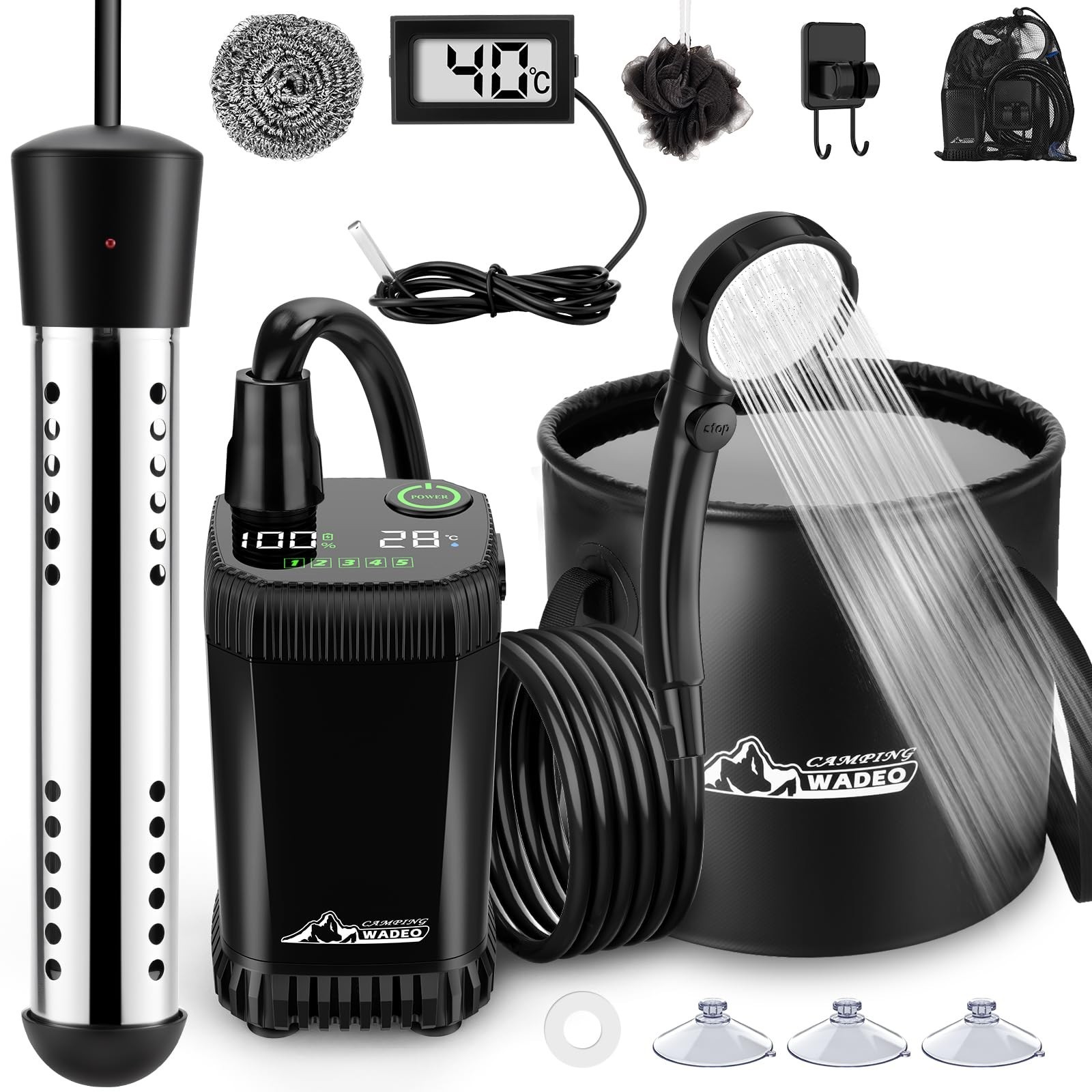 2026 Upgraded Portable Shower with Heater,5 Gal Foldable Bucket,LED Display