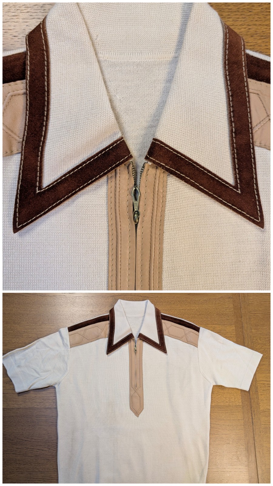 Vtg 60s 70s Mod Leonardo Strassi Italian Knit ½-Zip Sweater Shirt Suede Trim L