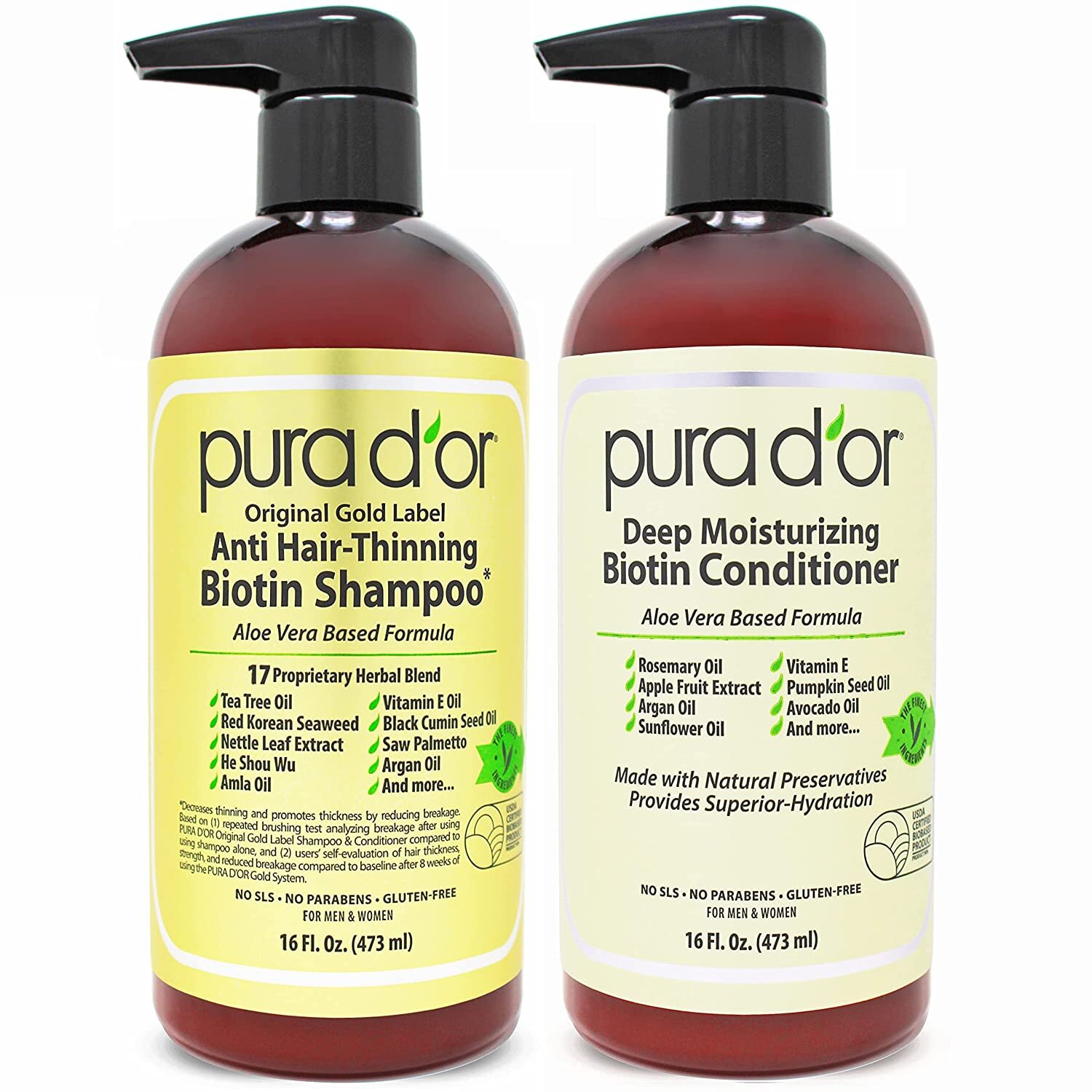 PURA D'OR Dor Original Gold Label Anti-Hair Thinning Shampoo & Conditioner Set