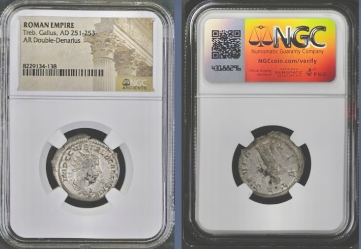 Emperor Trebonianus Gallus Silver Double Denarius Roman NGC Genuine 251-253AD