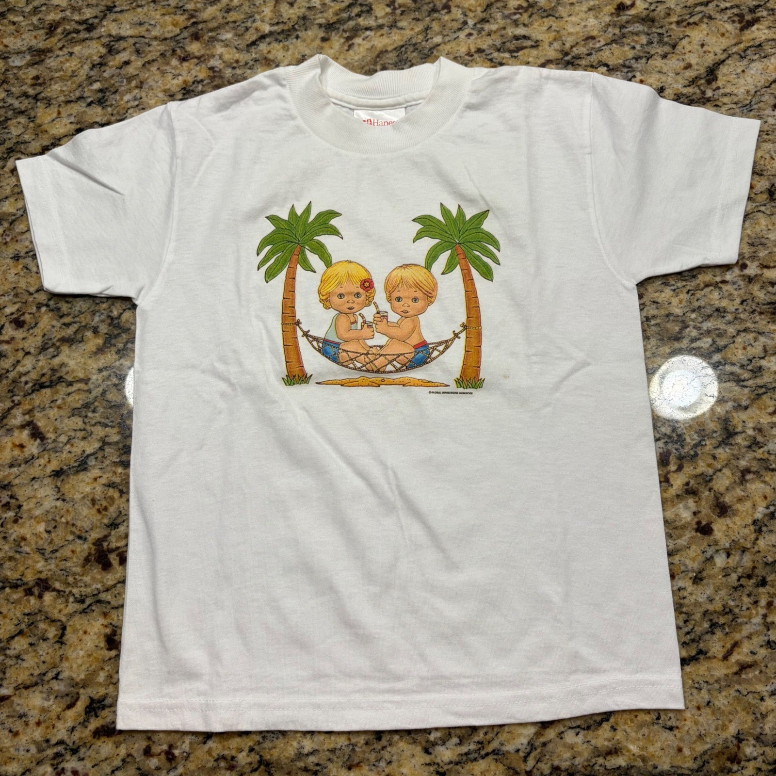 Vintage 1998 Hanes Heavyweight 50/50 Kids T-Shirt White Hammock Palm Trees S v Vintage 1998 Hanes Heavyweight 50/50 Kids T-Shirt White Hammock Palm Trees S v