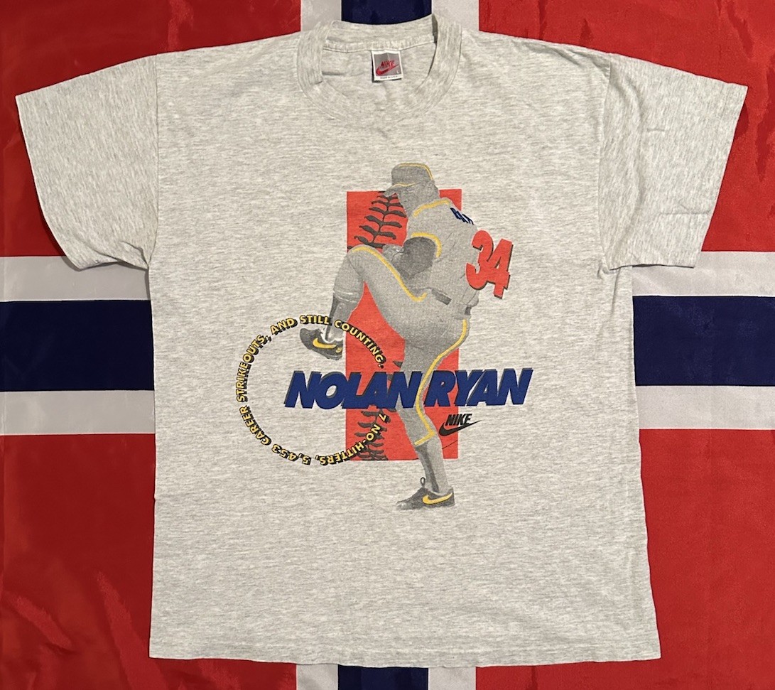 VTG Nike Nolan Ryan 7 No Hitters T Shirt Men L Single Stitch Made USA 90s MLB