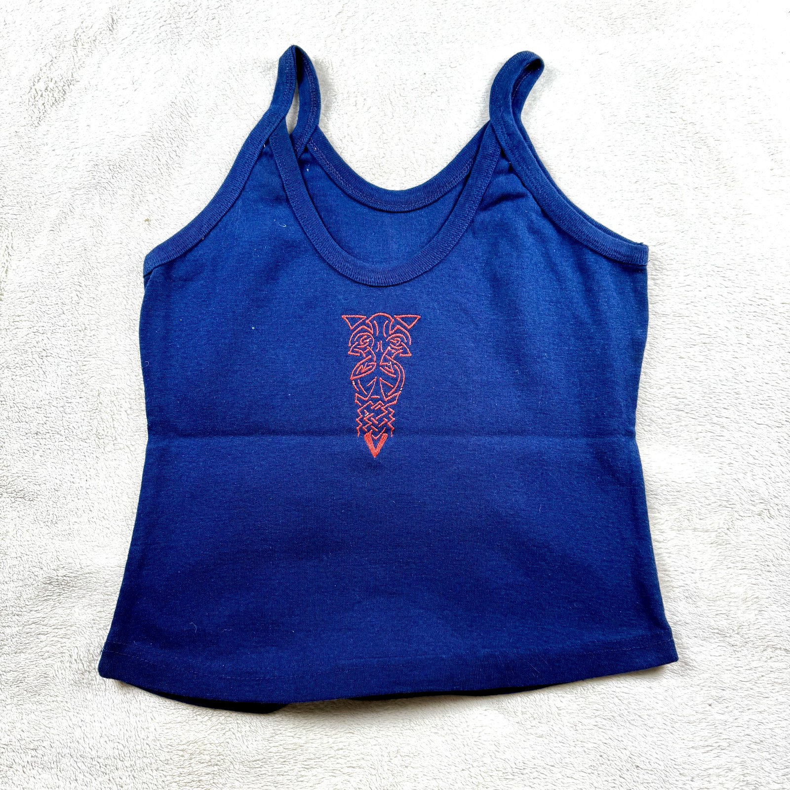 Vintage Women\'s XS Blue Celtic Knot Tribal Embroidered Camisole Tank Top Style Vintage Women\'s XS Blue Celtic Knot Tribal Embroidered Camisole Tank Top Style