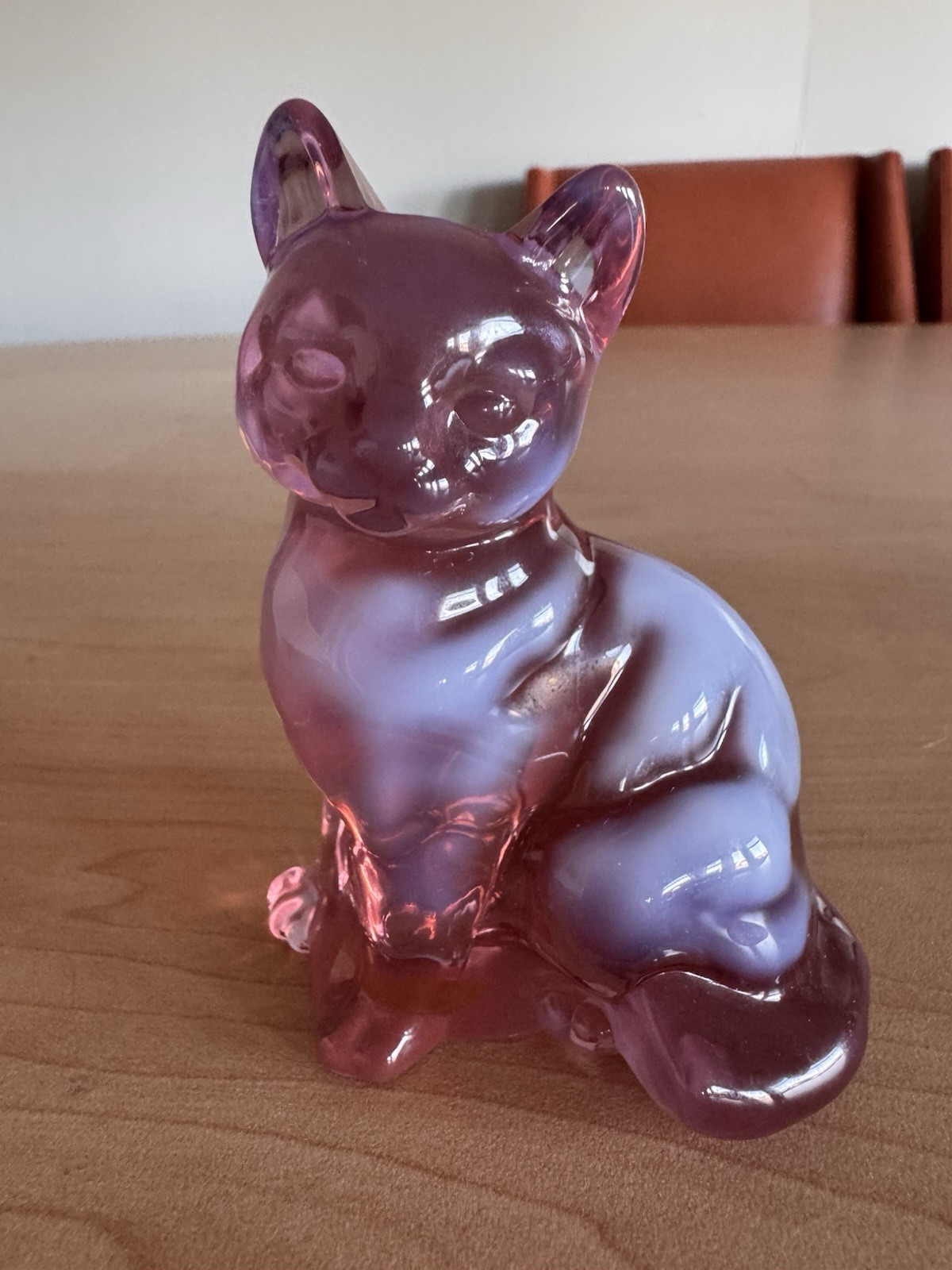 Vtg Fenton Cat Purple With Milky Opalescent Accents W/Sticker Vtg Fenton Cat Purple With Milky Opalescent Accents W/Sticker