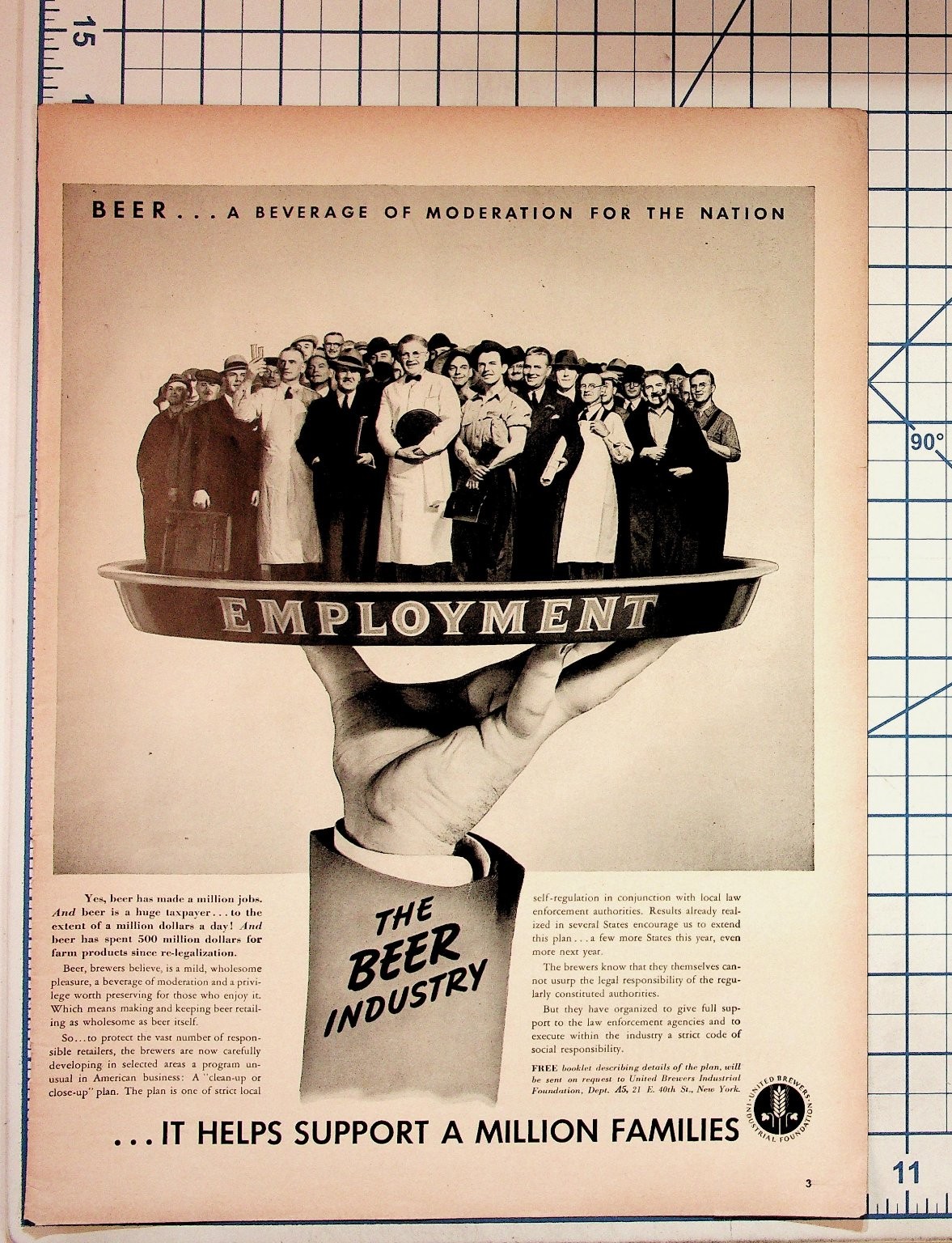 1930s United Brewers Industrial Foundation Beer Employment Ad Print