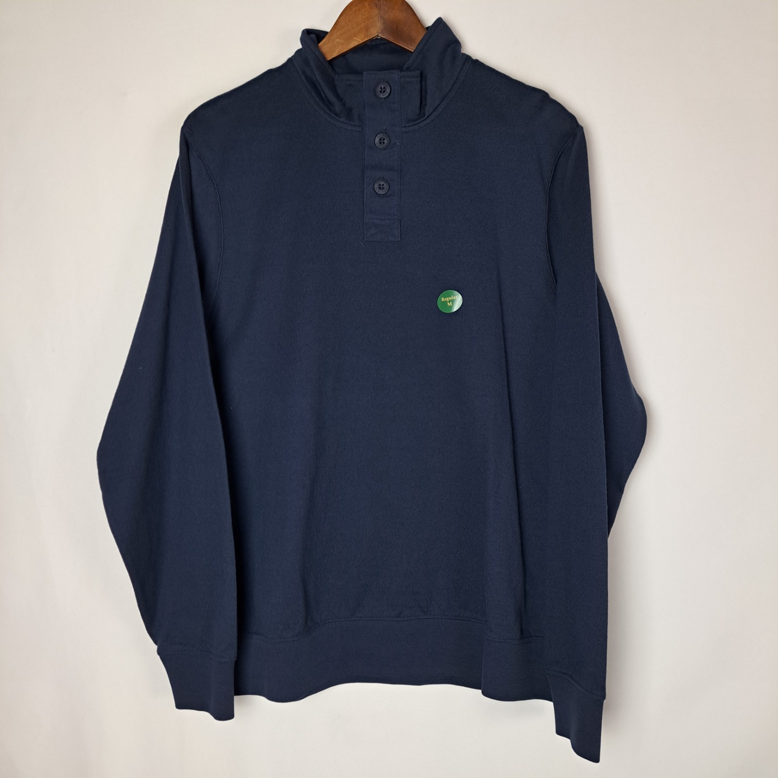 NWOT LL Bean Henley Sweater Mens Medium Blue Traditional Fit L/S Mock Neck