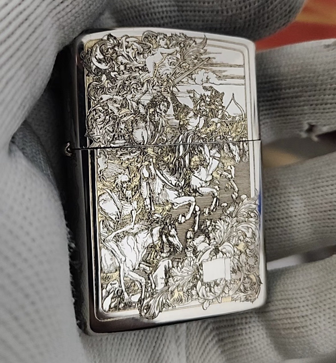 Horsemen zippo Lighter Mixed Silver In a New Box Horsemen zippo Lighter Mixed Silver In a New Box