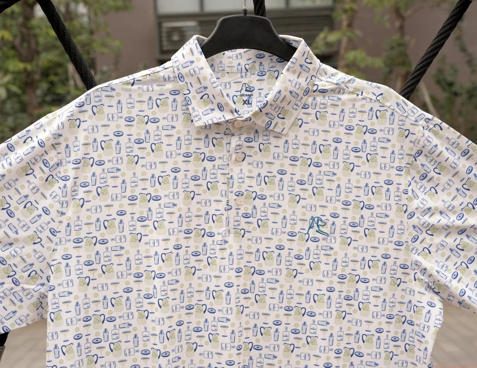 Rhoback Men’s Margarita Print Performance Polo White Stretch Golf Shirt Size L