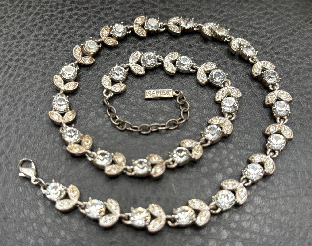 Vintage Signed Napier Crystal Rhinestone Silver Tone Choker Necklace 16-18” Long