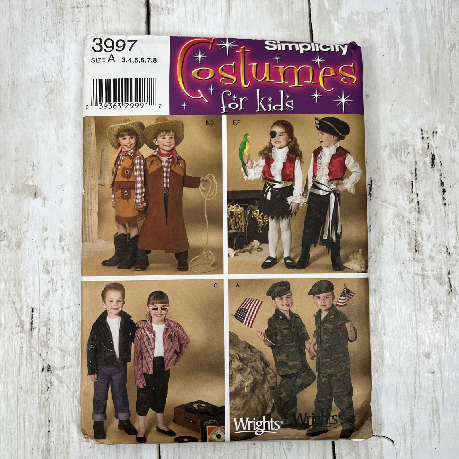 Simplicity Sewing Pattern 3997 Costume 3-8 Unisex Pirate Military Western Uncut