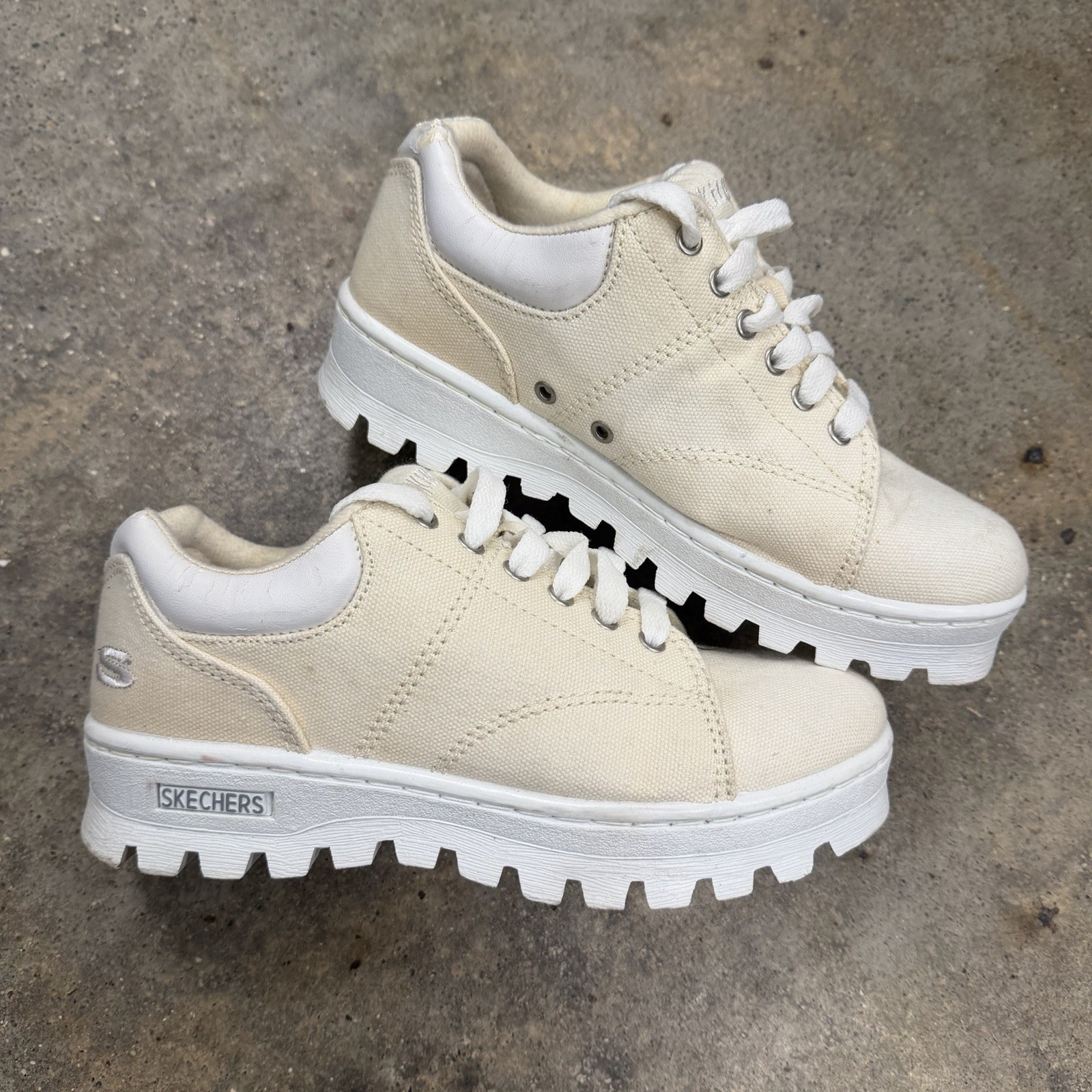Vintage Y2K Skechers Jammers Chunky Womens 7.5 Beige Cream RARE Vintage Y2K Skechers Jammers Chunky Womens 7.5 Beige Cream RARE