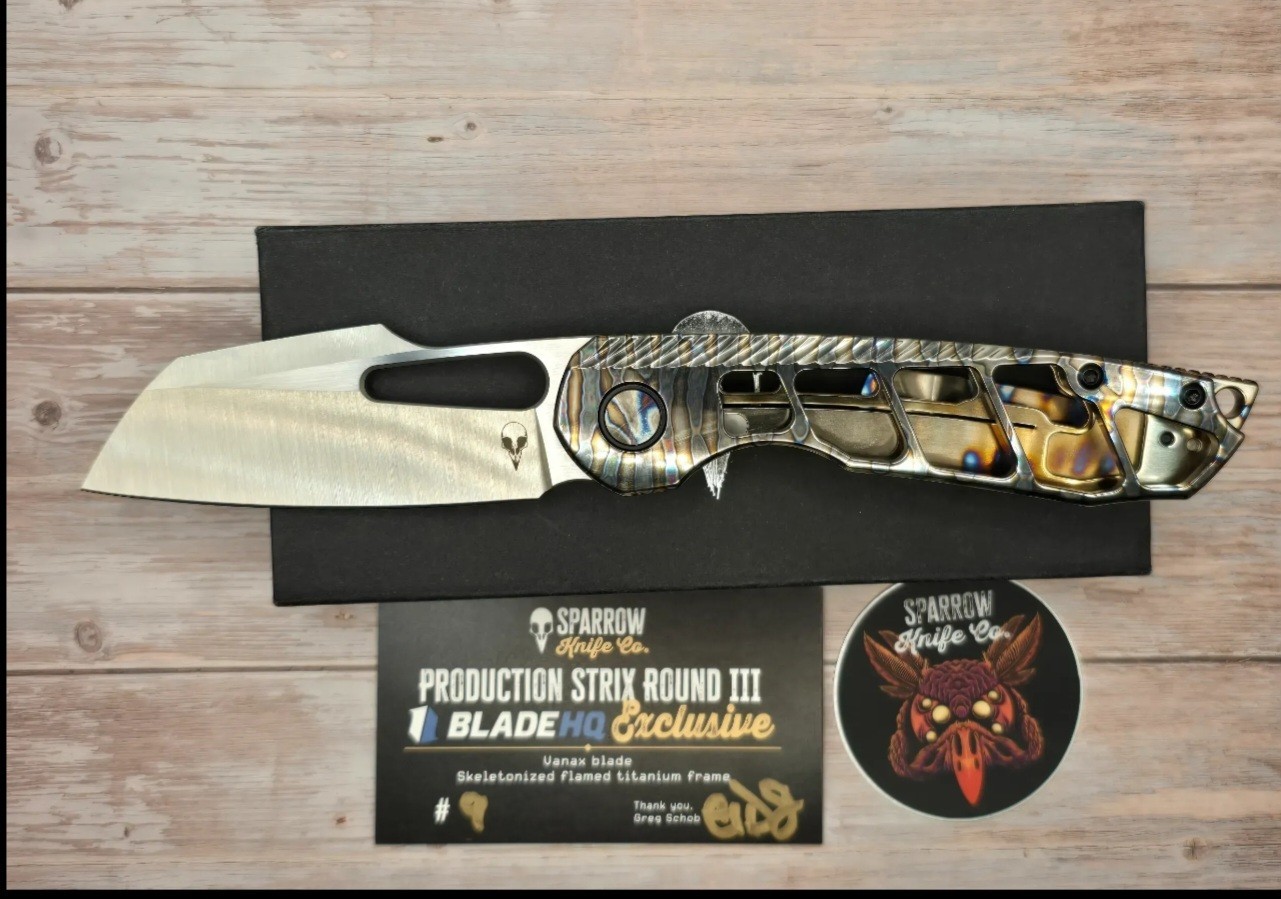 Sparrow Knife Co Custom 'Strix' w/ tiger stripe Anodizing and Skeletonized... Sparrow Knife Co Custom 'Strix' w/ tiger stripe Anodizing and Skeletonized...