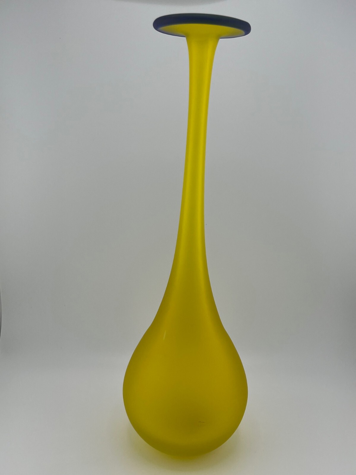 Vtg Carlo Moretti Satin Glass Yellow Bud Vase Handblown 12\