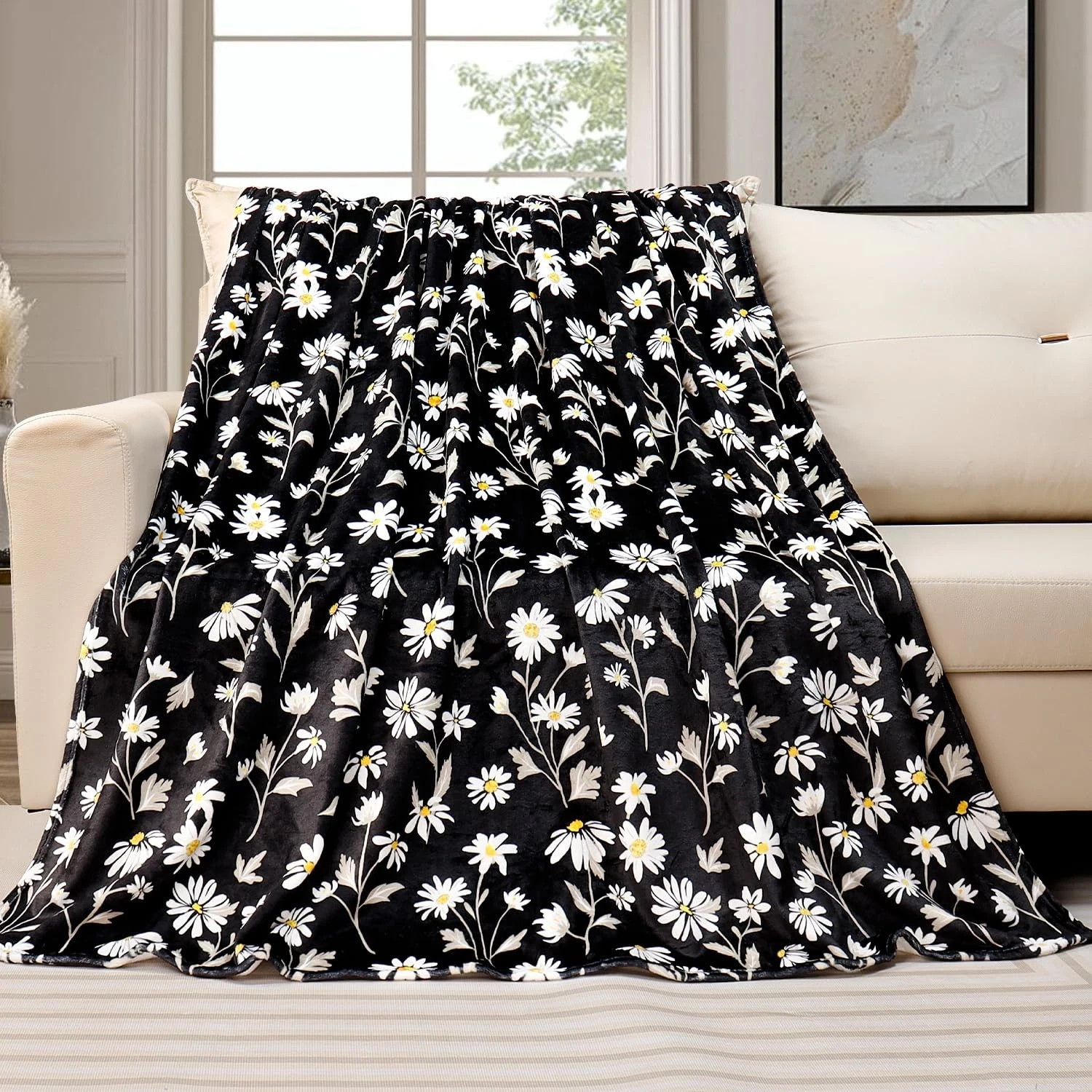 Daisy Flowers Throw Blanket Wildflowers Floral Blanket Super Soft Flannel Fle Daisy Flowers Throw Blanket Wildflowers Floral Blanket Super Soft Flannel Fle