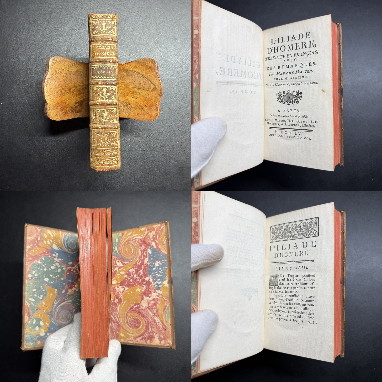 1756 Homer Iliad in French Madame Dacier Vol 4 Paris Gilt Calf Red Edges