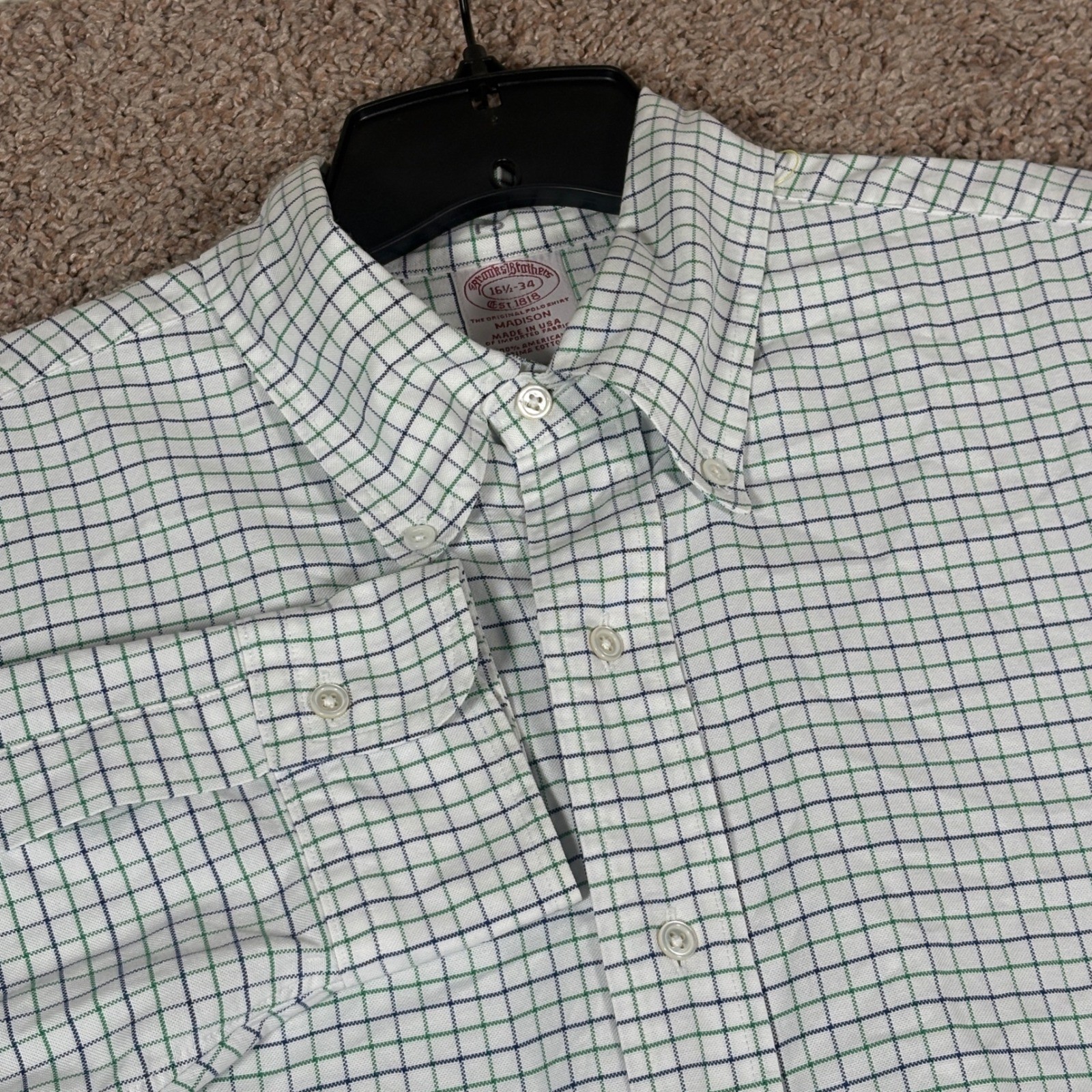 Vintage Brooks Brothers Madison Tattersall Check Shirt 16.5-34 OCBD USA