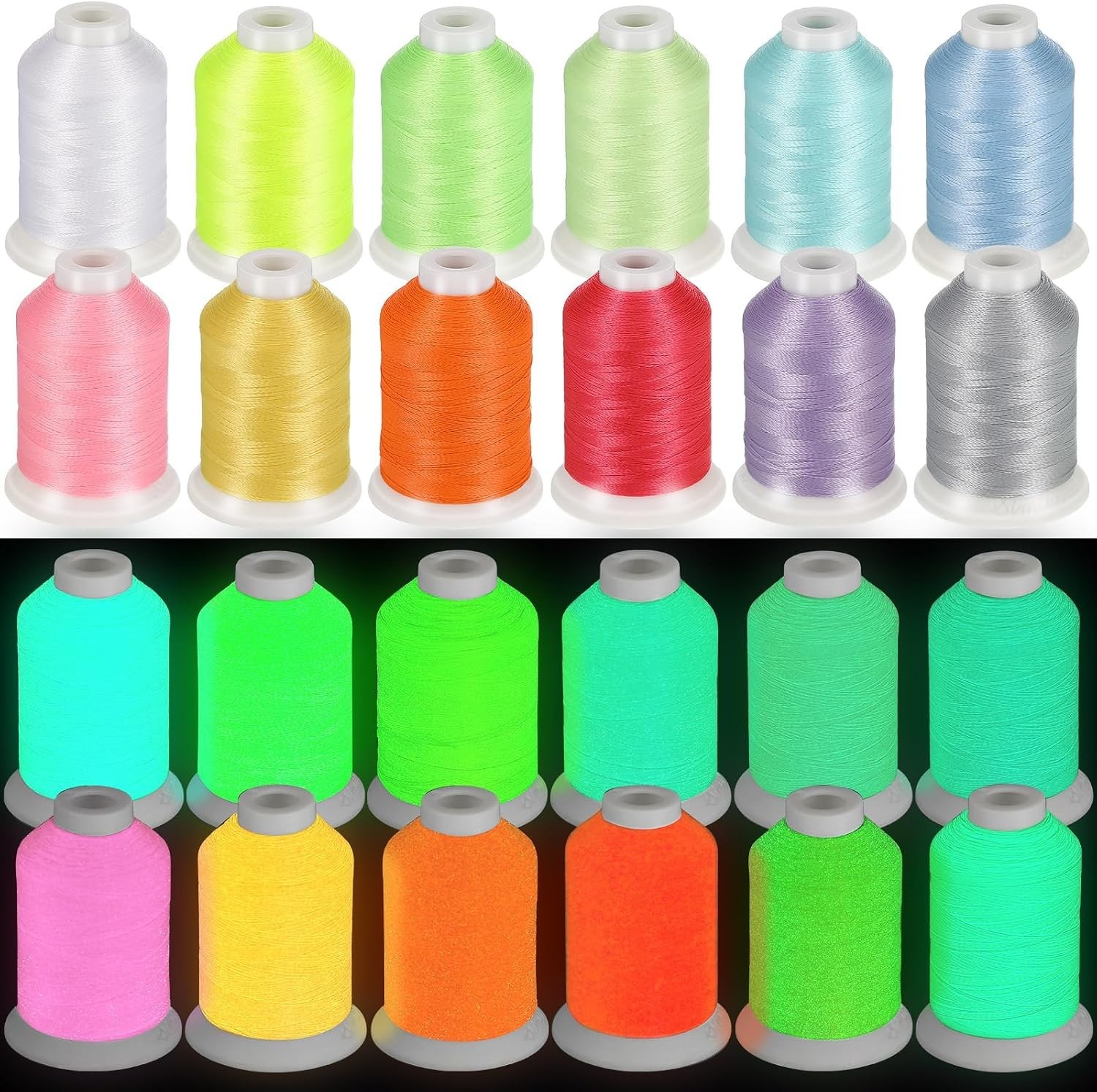 12 Colors Glow in the Dark Embroidery Thread Colorful Luminary Polyester Machine 12 Colors Glow in the Dark Embroidery Thread Colorful Luminary Polyester Machine