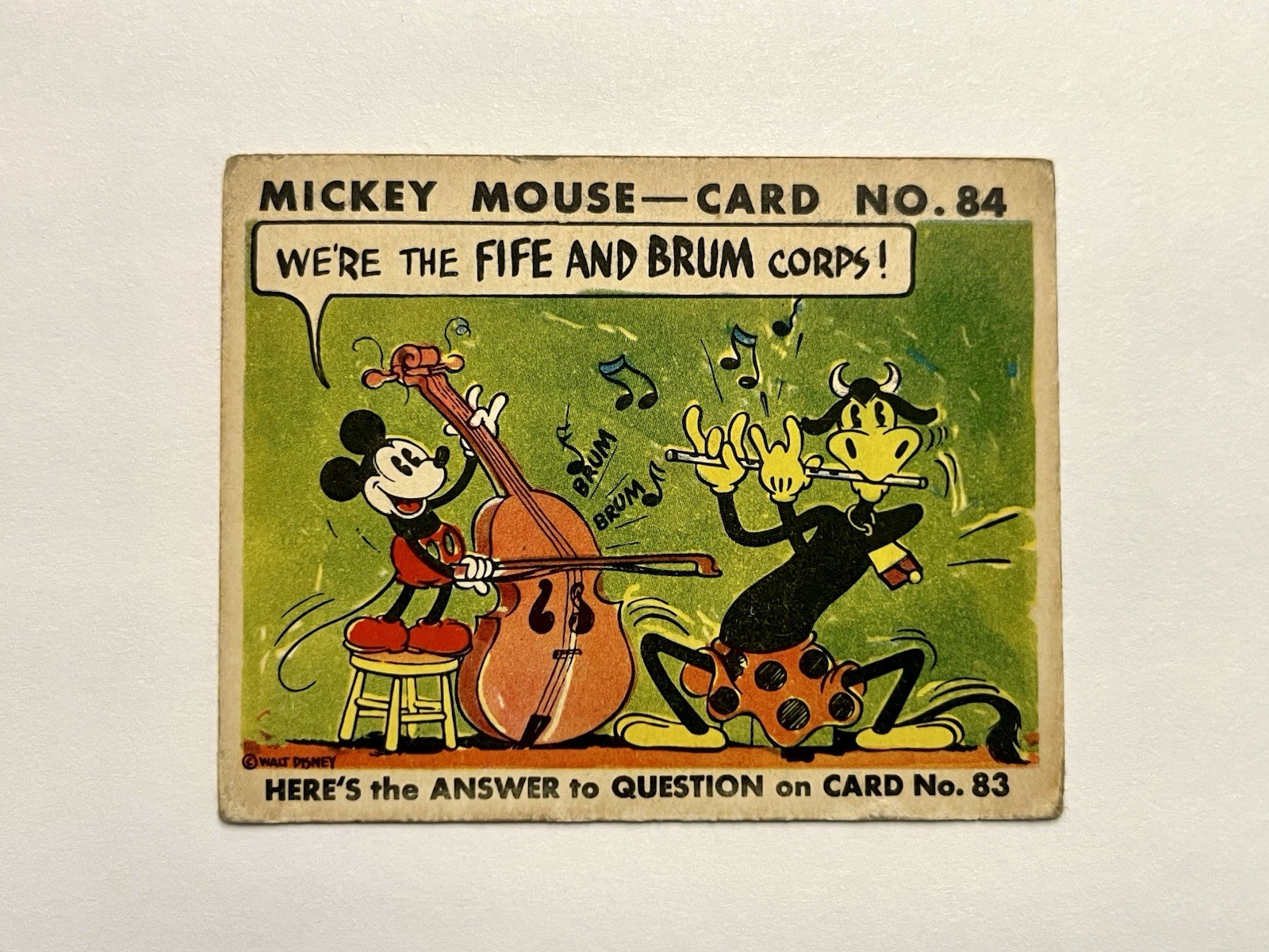 1935 Mickey Mouse Gum Card R89 TYPE 2 - #84 - RARE - Fife And Brum 1935 Mickey Mouse Gum Card R89 TYPE 2 - #84 - RARE - Fife And Brum