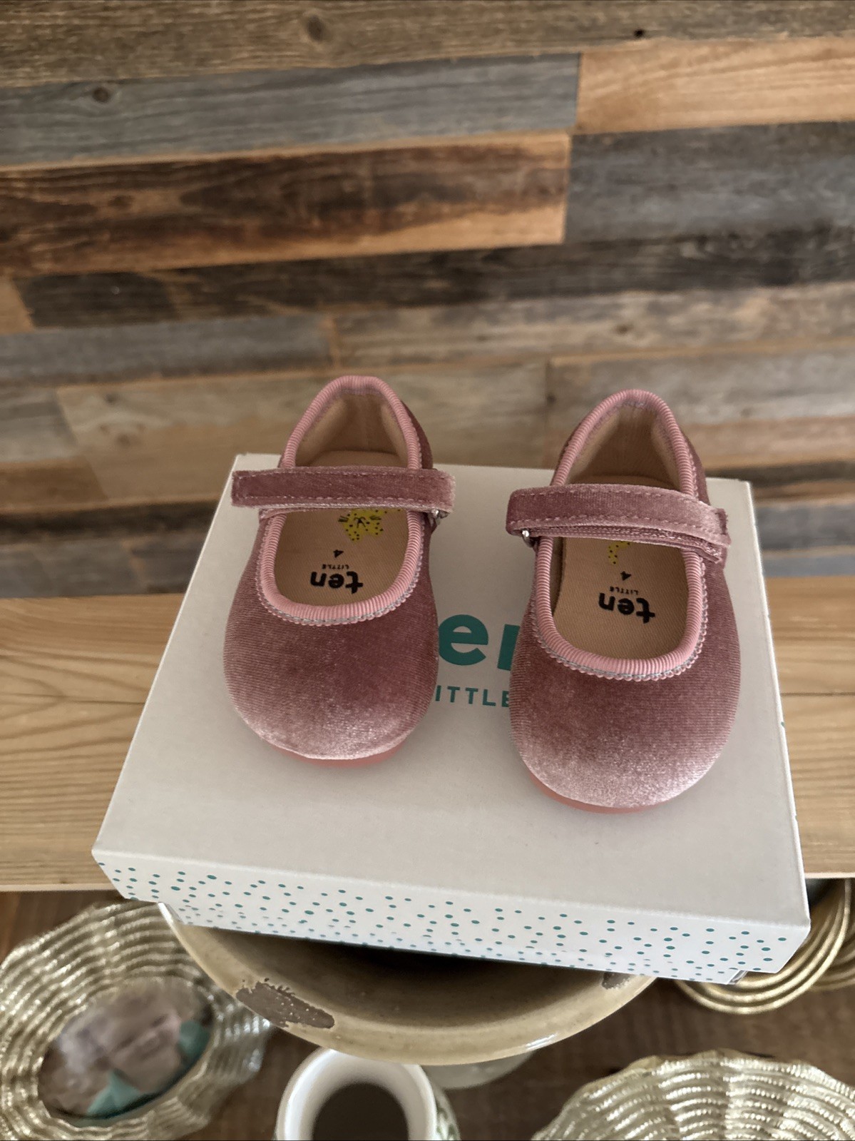 Ten Little Girl Pink Purple Velvet Mary Jane Flats Hook & Loop Strap US Sz 4 NEW