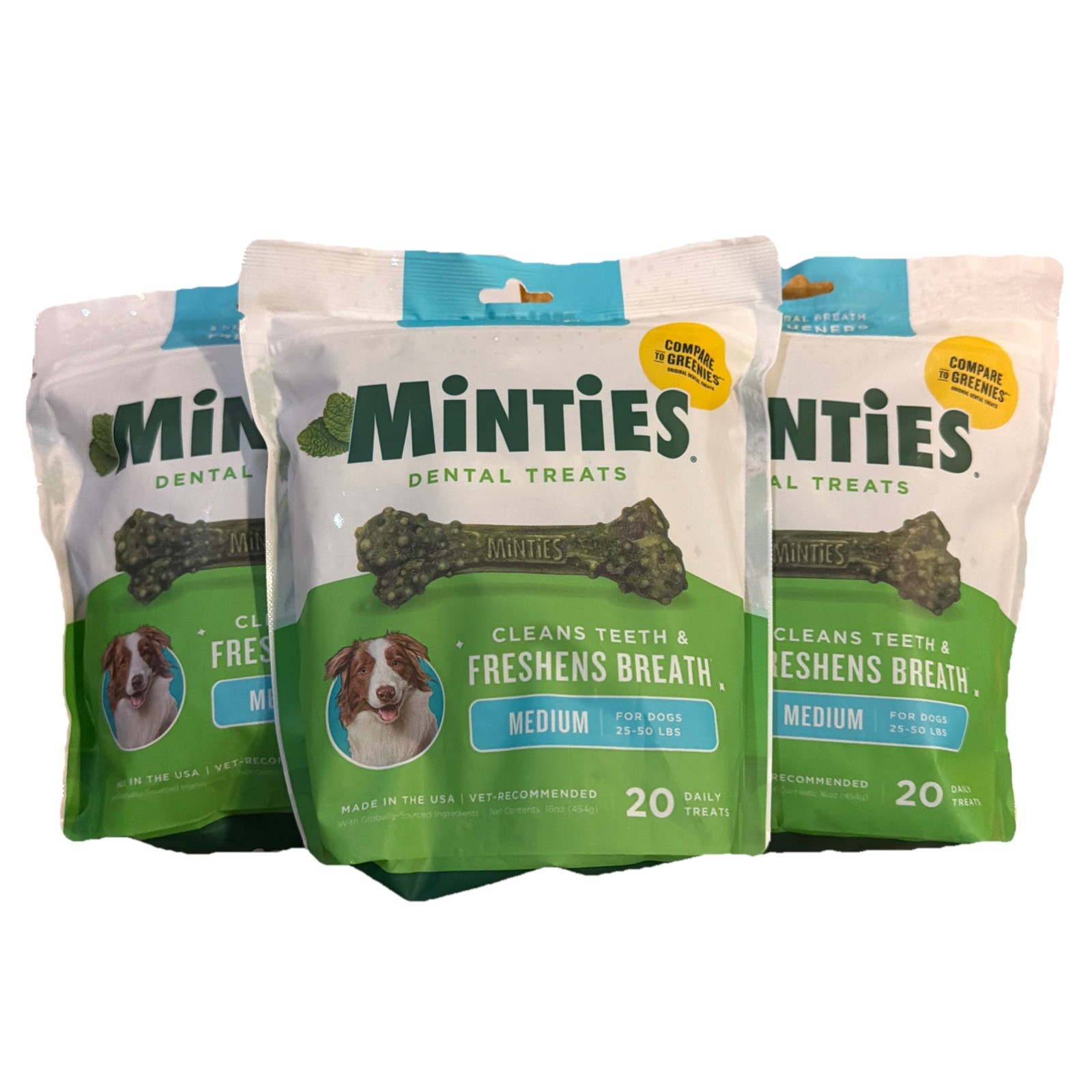 Lot Of 3 Minties Dental Chews for Dogs, 20 Count Dental Treat (60 Total Treats)